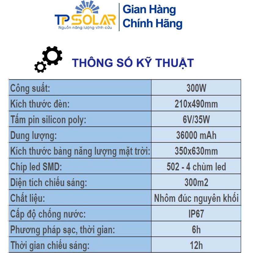 Đèn Bàn Chải Năng Lượng Mặt Trời TP Solar TP-C300N Công Suất 300W Chống Nước IP67, Độ Bền Cao