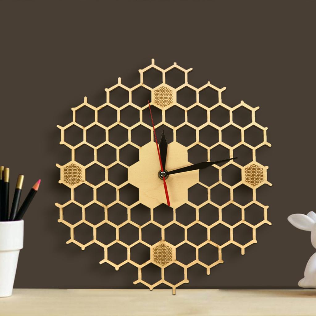 Hexagon Wood Wall Clock Silent  Wall Clocks Living Room Office Decor