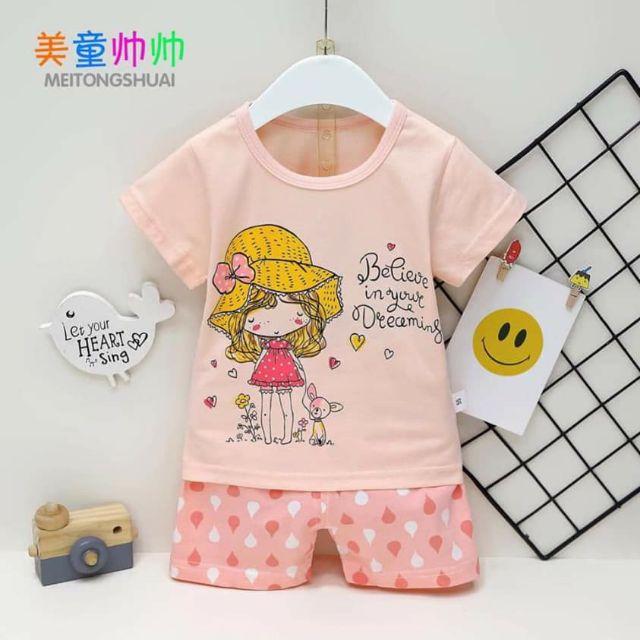 bộ cotton xuất hàn bé gái