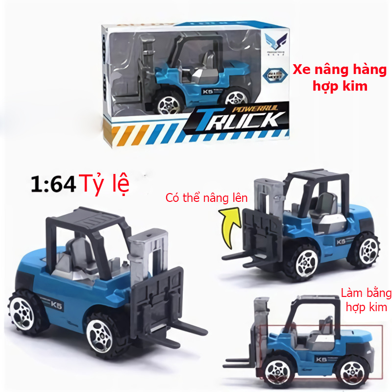 Đồ chơi mô hình xe nâng hàng mini KAVY NO.8810 kim loại tỷ lệ 1:64 an toàn cho bé có thể trang trí - màu xanh