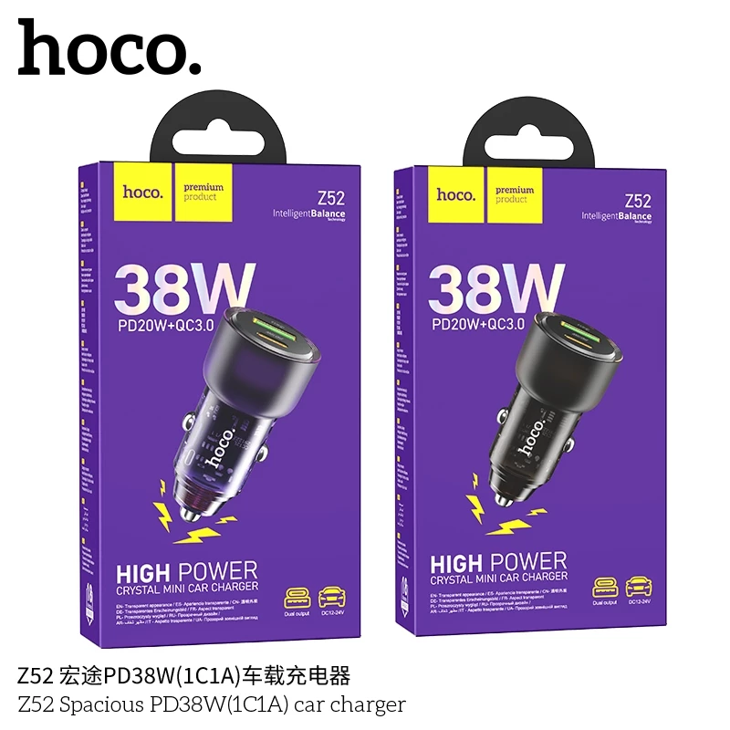 Tẩu sạc 20W (Type C + USB) Hoco Z52 sạc nhanh cho điện thoại Samsung/ iP/ Xiaomi _  Hàng chính hãng