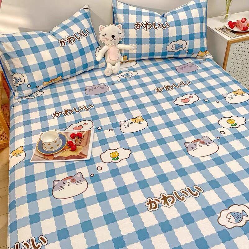 Ga gối cotton 100% gồm ga giường và 2 vỏ gối mềm mịn thoáng mát