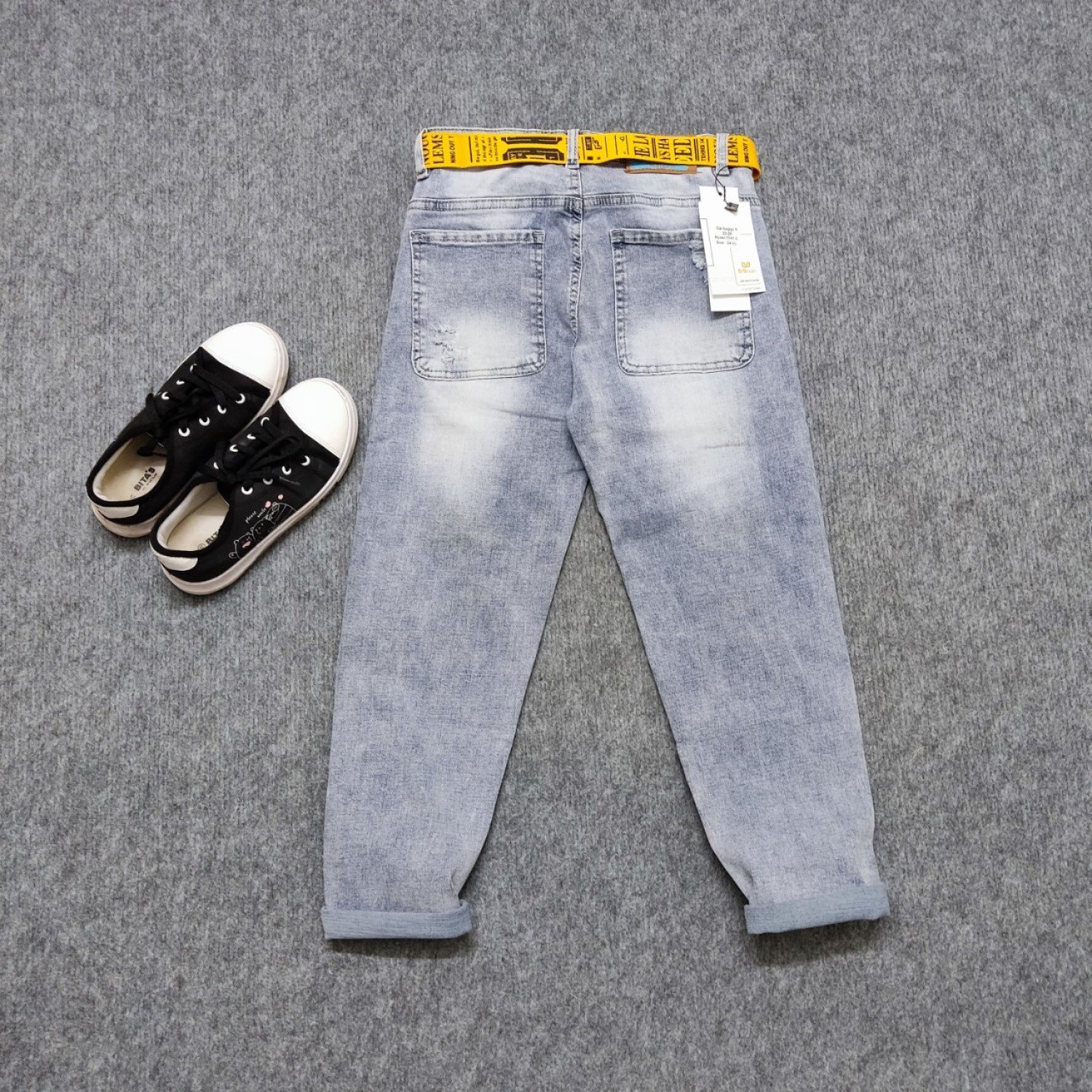 Q0128 Quần jean dài cao cấp bé trai, phom body, wax rách, có tăng đơ, chất co dãn thoải mái, kèm dây nịt