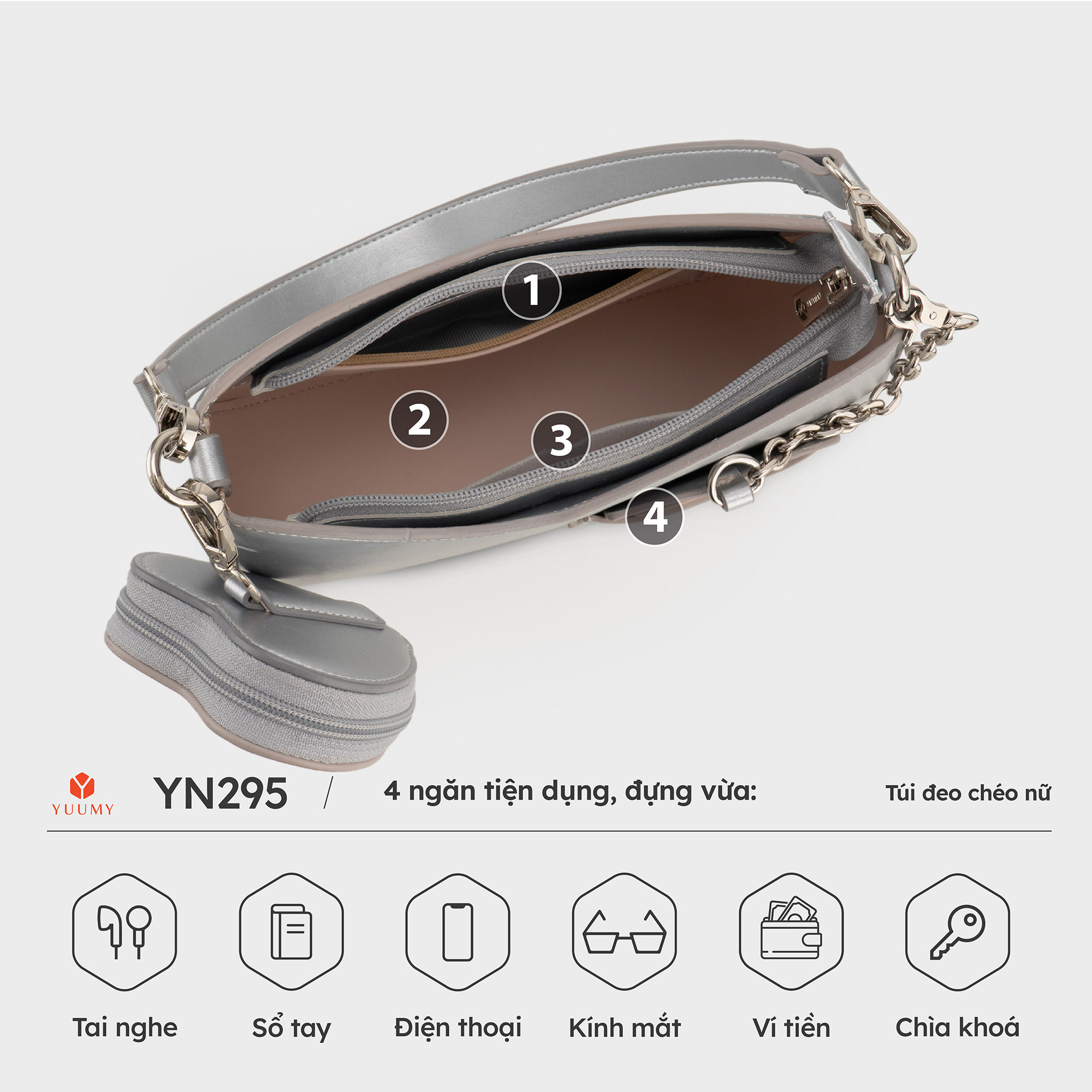 Túi Yuumy ( Thời trang nữ kèm phụ kiện xinh xắn size 24 - Túi đeo chéo da Glossy YN295 )