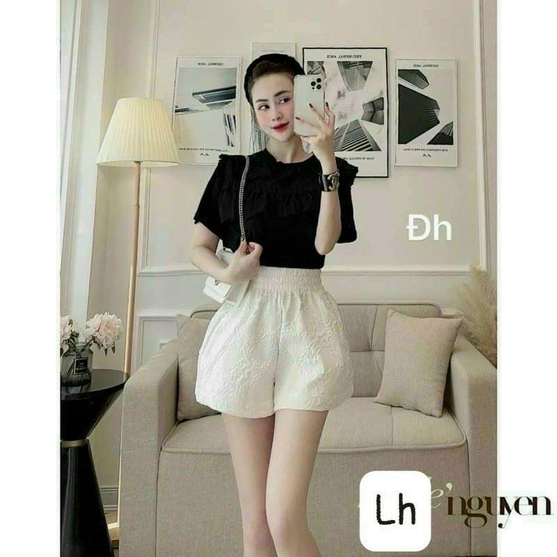 Quần short nữ dập nổi 3D xốp phồng hàng đẹp,Quần sooc phồng xốp hoa dập nổi