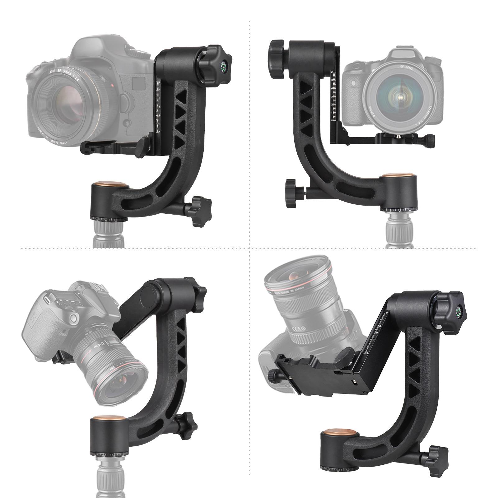 Heavy Duty 360° Panoramic Gimbal Tripod Head Aluminum Alloy 15kg/33lbs Load Capacity with 1/4 Inch Screw Quick Release Plate Bubble Level for DSLR Cameras