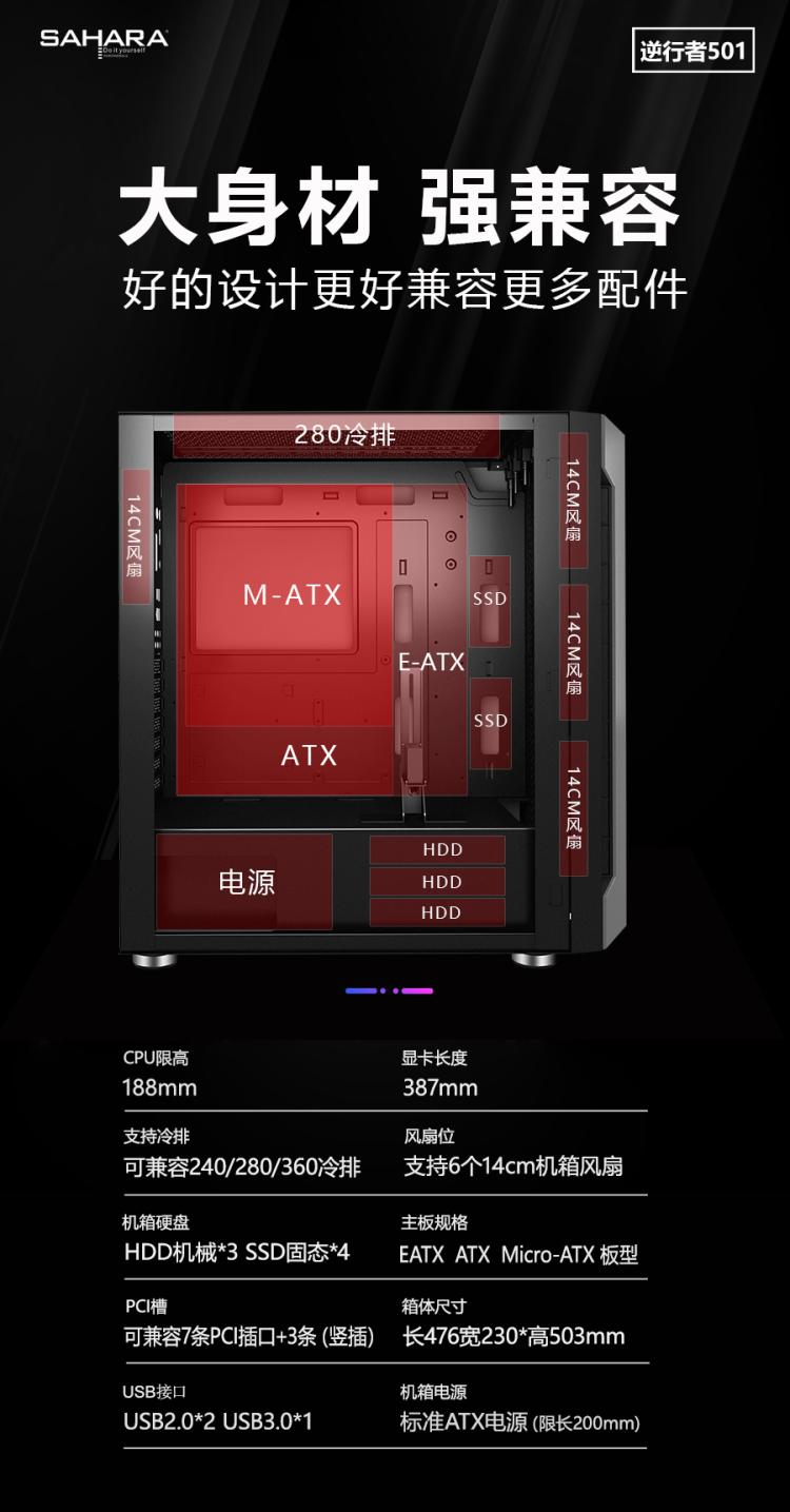 VỎ MÁY TÍNH , THÙNG CASE MÁY TÍNH SAHARA 501,M-ATX,ATX,MICRO ATX Mặt hông giả kính - Hàng nhập khẩu