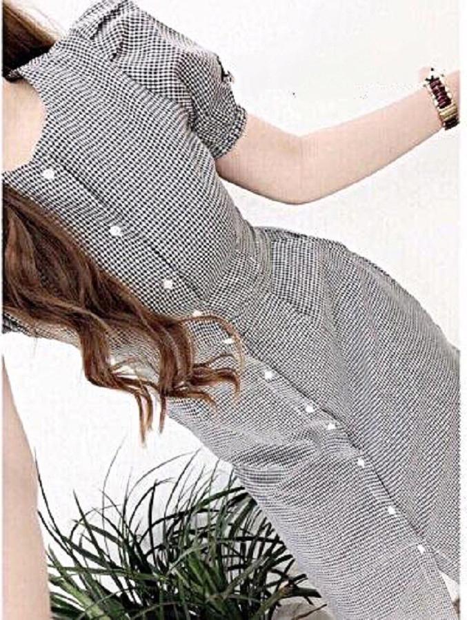 ĐẦM VINTAGE KẺ SỌC CÀI NÚT TAY PHỒNG