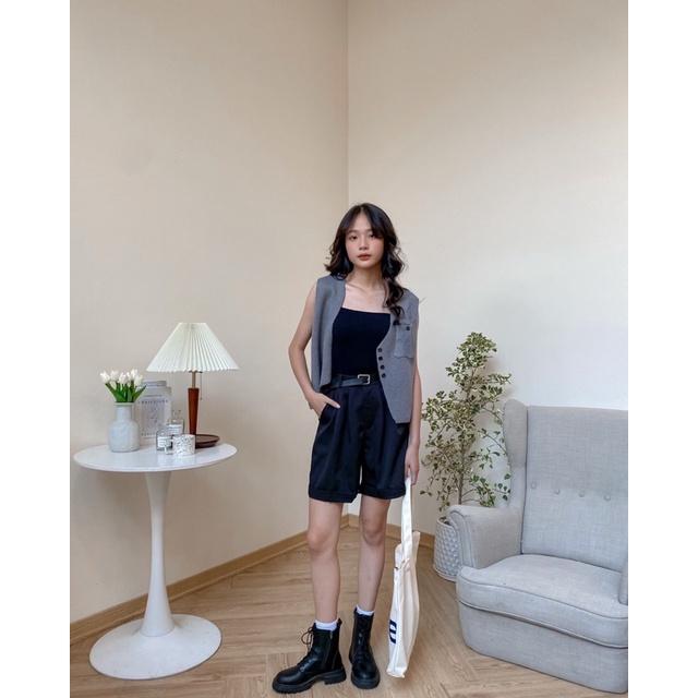 Áo gile len mịn nữ cổ v tà xéo 4 khuy túi ngực 74a47 by germe
