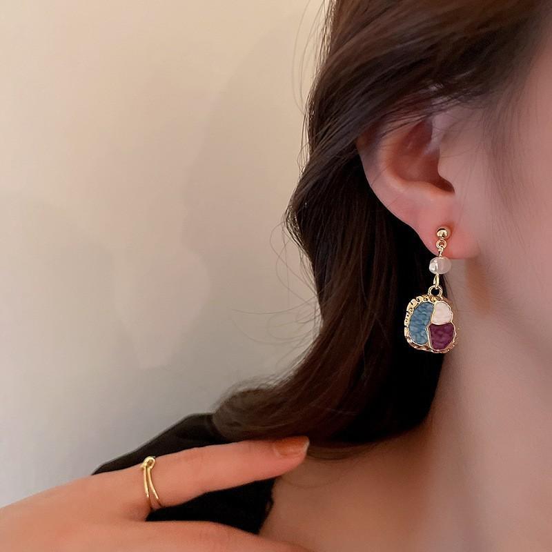 Bông tai kiểu dáng giọt nước phối màu sang chảnh, phong cách retro Hàn quốc