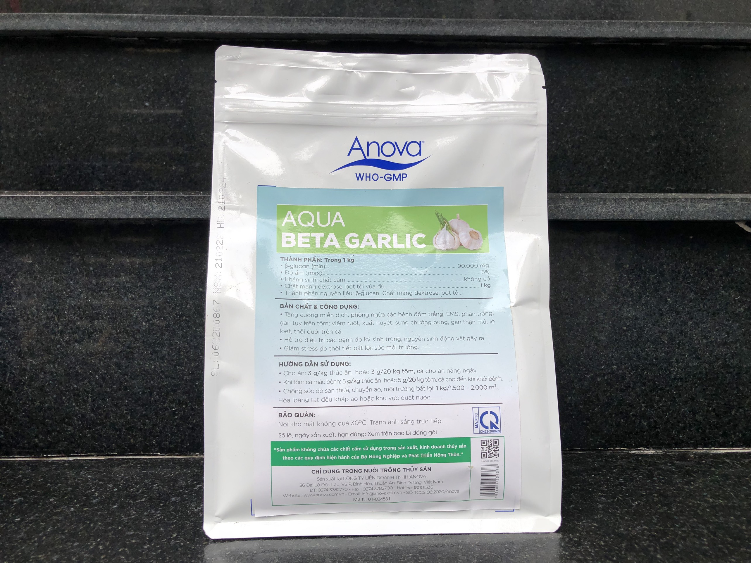 Aqua Beta Garlic tăng cường miễn dịch, phòng ngừa các bệnh đốm trắng, EMS, phân trắng, gan tụy trên tôm; viêm ruột, xuất huyết, sưng chướng bụng, gan thận mủ, lở loét, thối đuôi trên cá, tôm