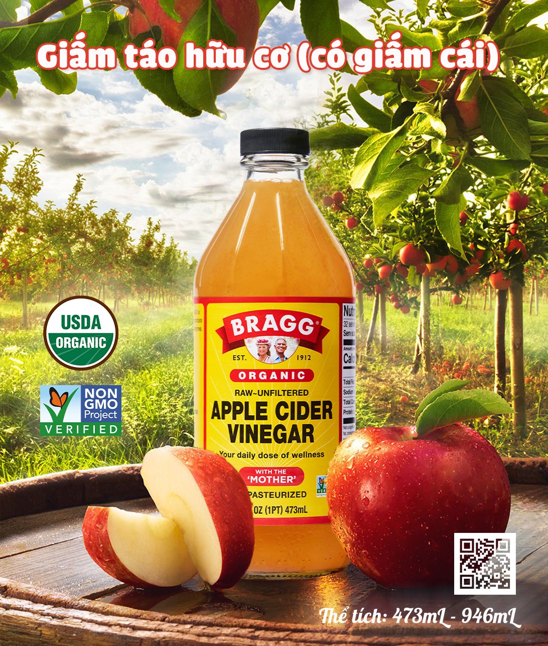 Combo 2 Chai Giấm Táo Hữu Cơ Bragg 473ml