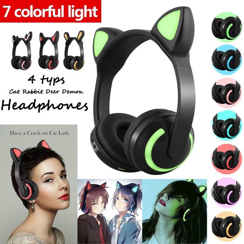 Tai Nghe Bluetooth Hình Mèo / Thỏ / Hươu / Ác Quỷ Phát Sáng