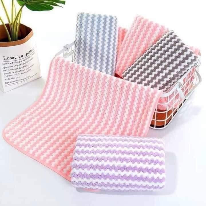 Set 10 khăn mặt Hàn kẻ, mềm mịn, thấm hút tốt 30x50cm