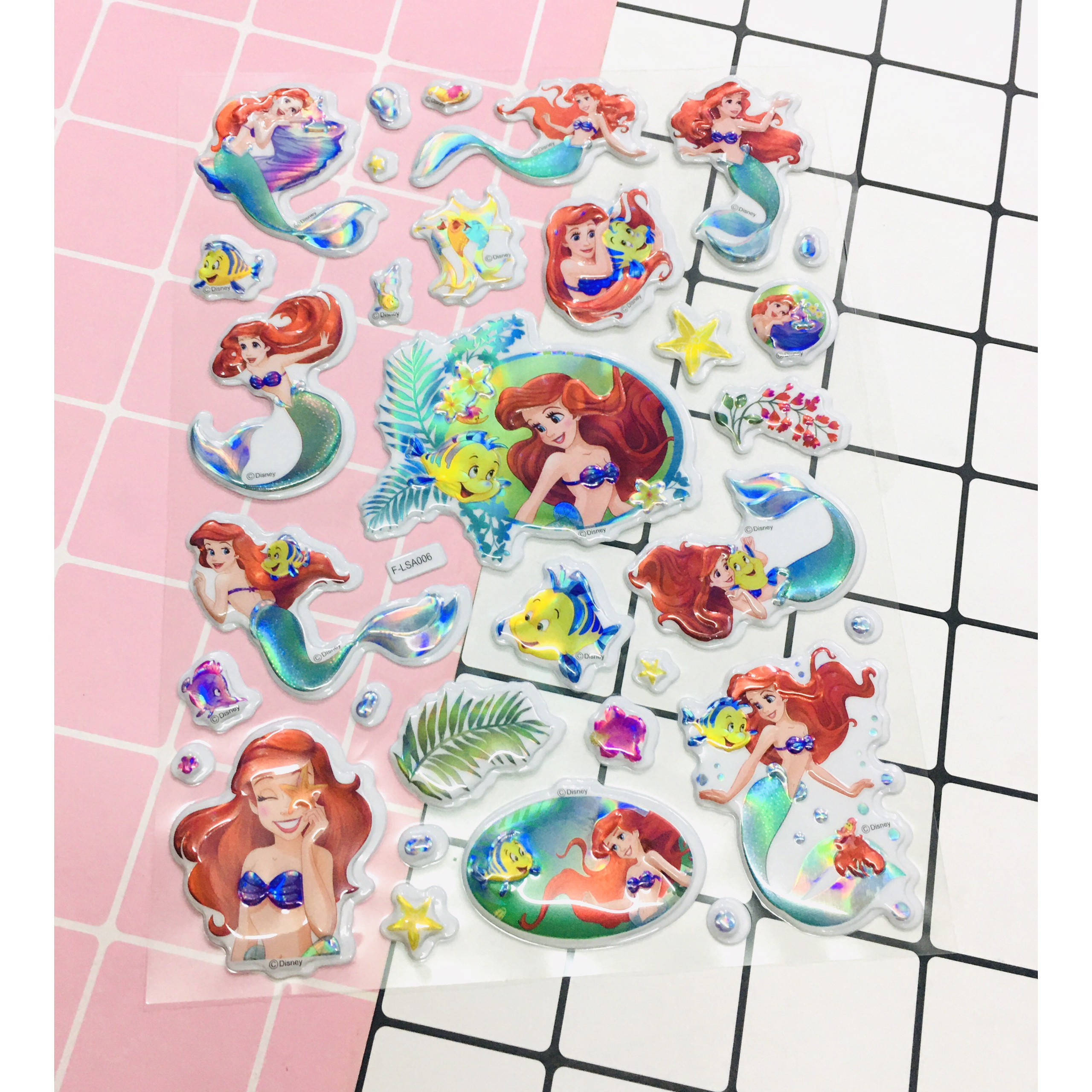 Hình Dán nàng Tiên Cá sticker Nổi 3D set 3 bảng