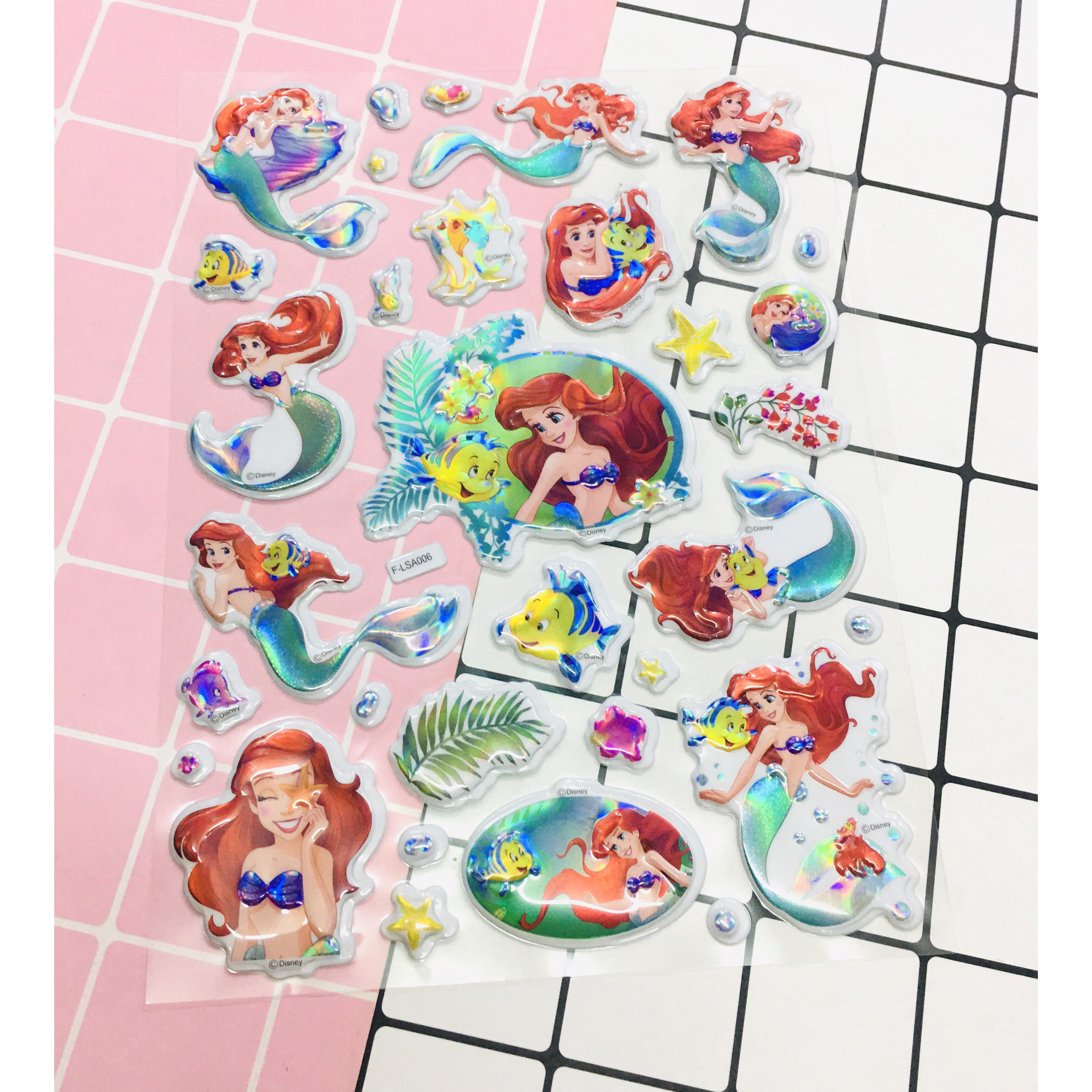 Hình Dán nàng Tiên Cá sticker Nổi 3D set 3 bảng ( 75 miếng ảnh )