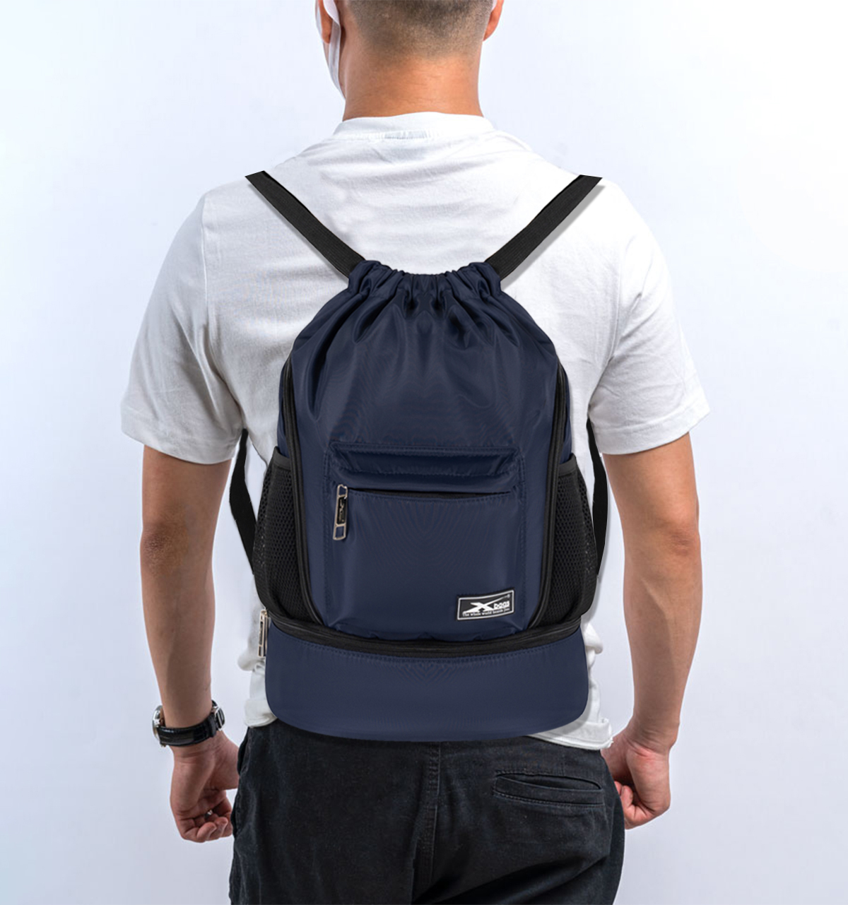 Balo dây rút thể thao xanh đen Xbags Wisdom Xb 6005, Chất liệu chống thấm nước hiệu quả, Chống tia UV