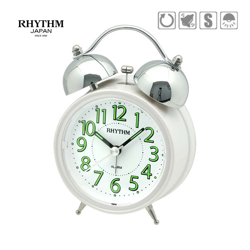 Đồng hồ báo thức chuông reng Rhythm CRA843NR03. KT 8.8 x 12.9 x 5.0cm. Vỏ nhựa. Dùng Pin.