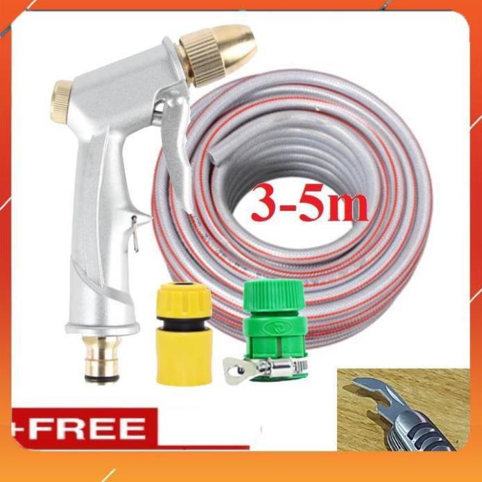 ️Evoucher Bộ dây vòi xịt nước rửa xe,tưới cây ,tăng áp 3 lần,loại 3m,5m 206701 đầu đồng,cút nối nhựa vàng+ mở chai