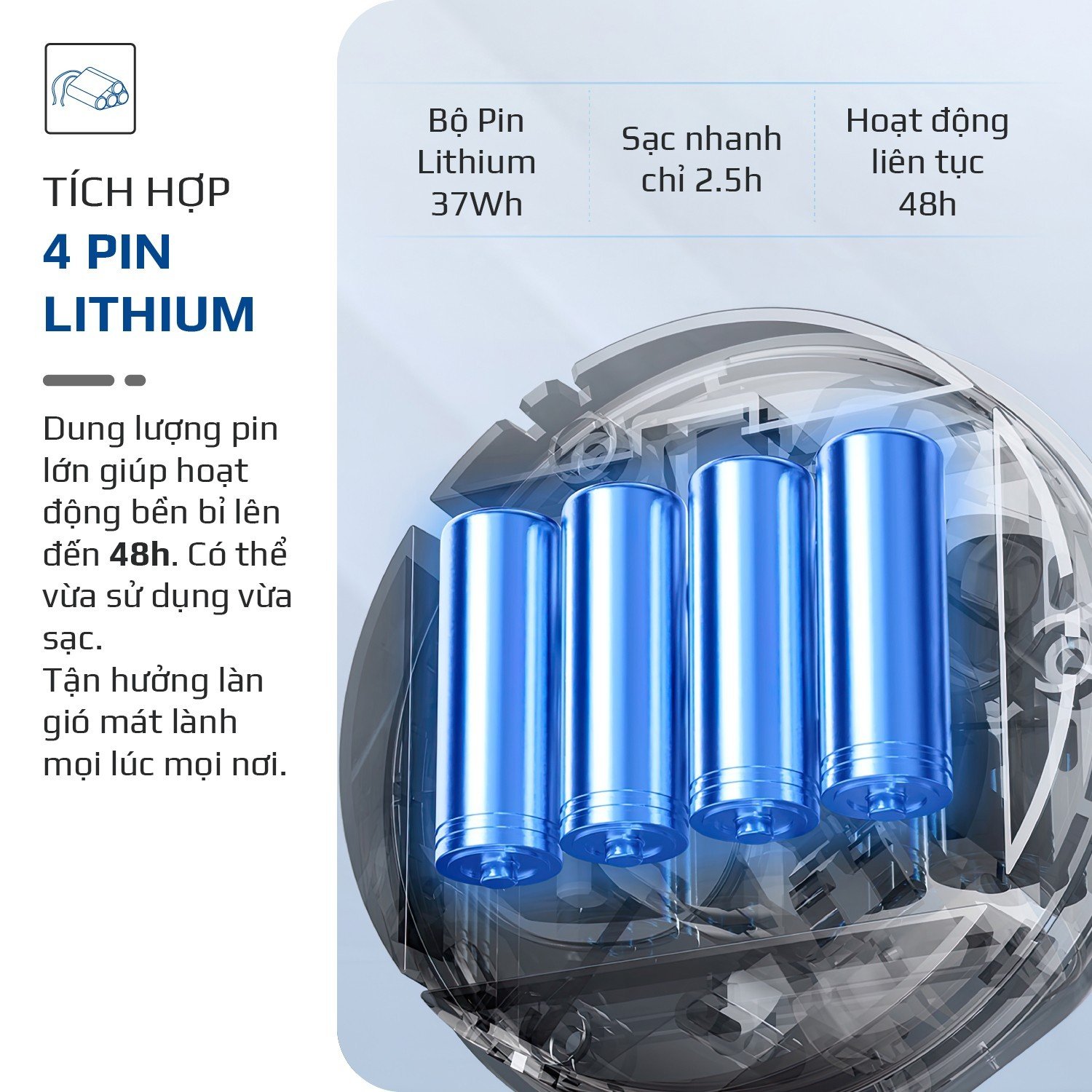 Quạt Sạc Không Dây Cao Cấp, Quạt Tuần Hoàn Không Khí OLIVO WF1 – Chạy Êm, Sạc Nhanh 2.5 Giờ, Hoạt Động Bền Bỉ 48h – Gấp Gọn (Model New) - Hàng Chính Hãng