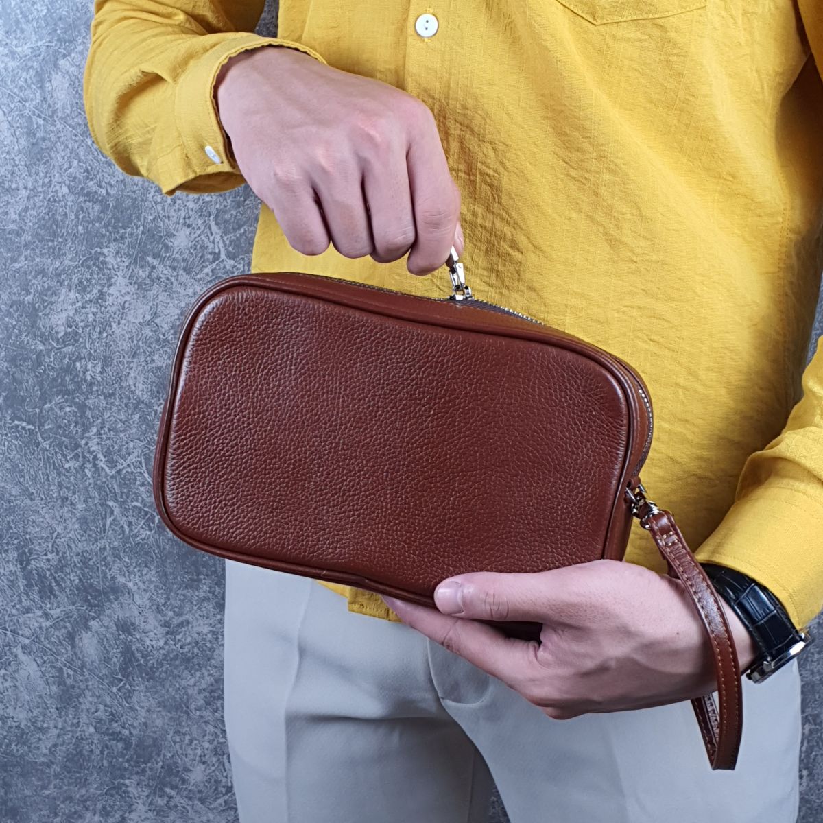 Clutch hộp cầm tay nam da bò thật; Clutch nam da mill - 100% da bò thật