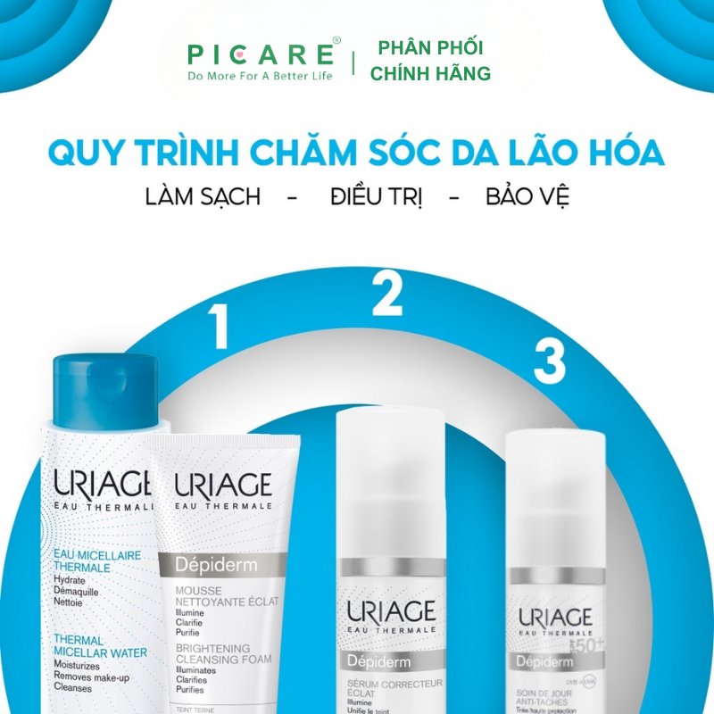 Uriage Depiderm SPF50 Soin De Jour Anti-Taches: Kem Trắng Da, Chống Nắng Ban Ngày 30ml