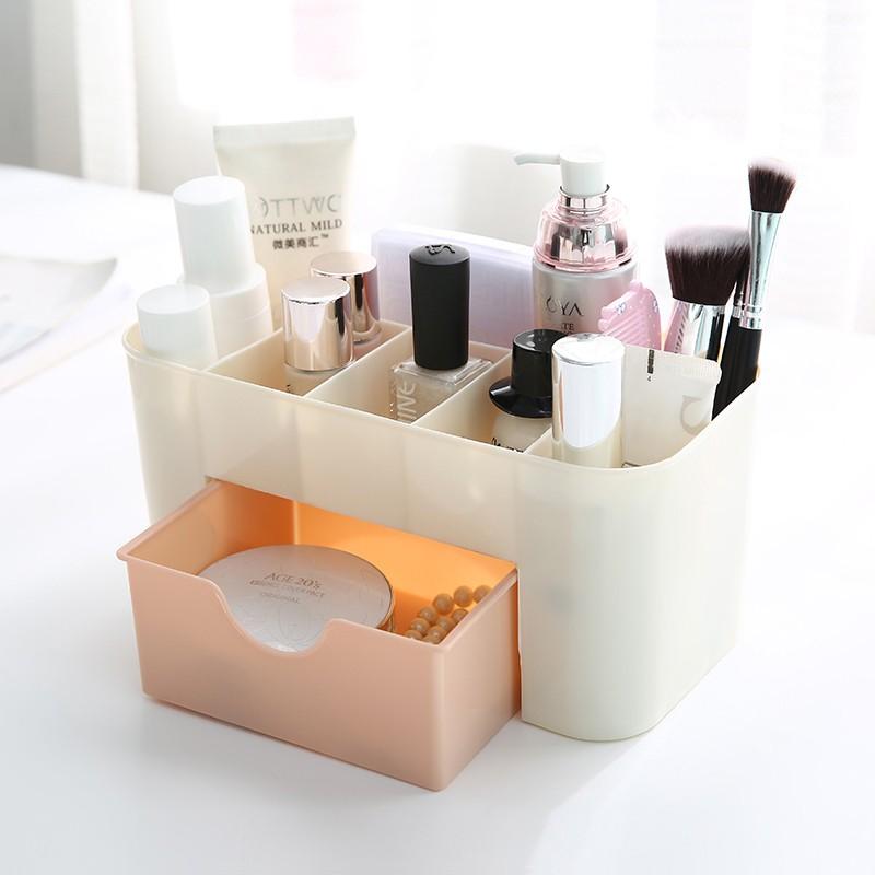 Kệ mỹ phẩm mini 1 tầng 6 ô và 1 ngăn kéo tiện lợi nhỏ gọn, thẩm mỹ cho bàn trang điểm