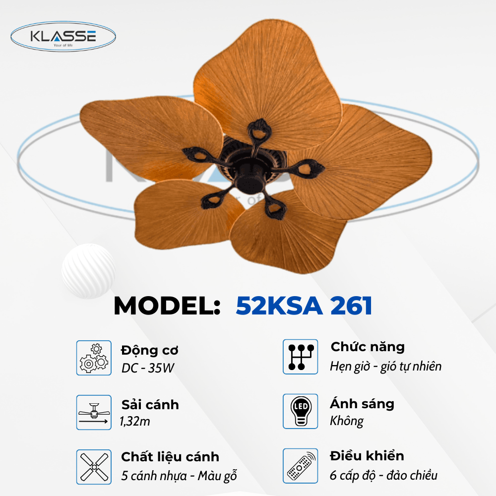 Quạt trần không đèn Klasse 48KSA 261 hàng chính hãng