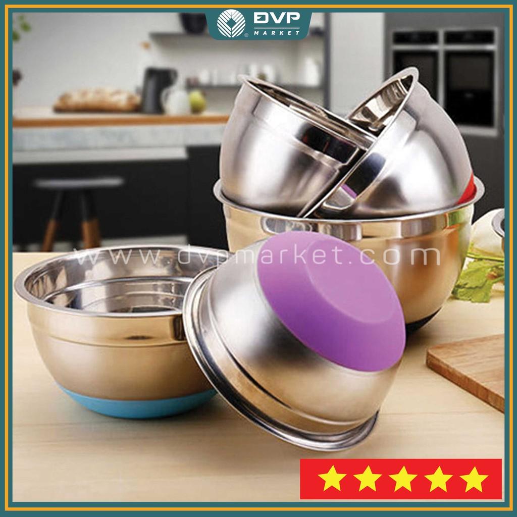 Tô trộn bột/ Bowl trộn bột inox đế silicon chống trượt các kích thước 26cm, 28cm, 30cm (màu ngẫu nhiên