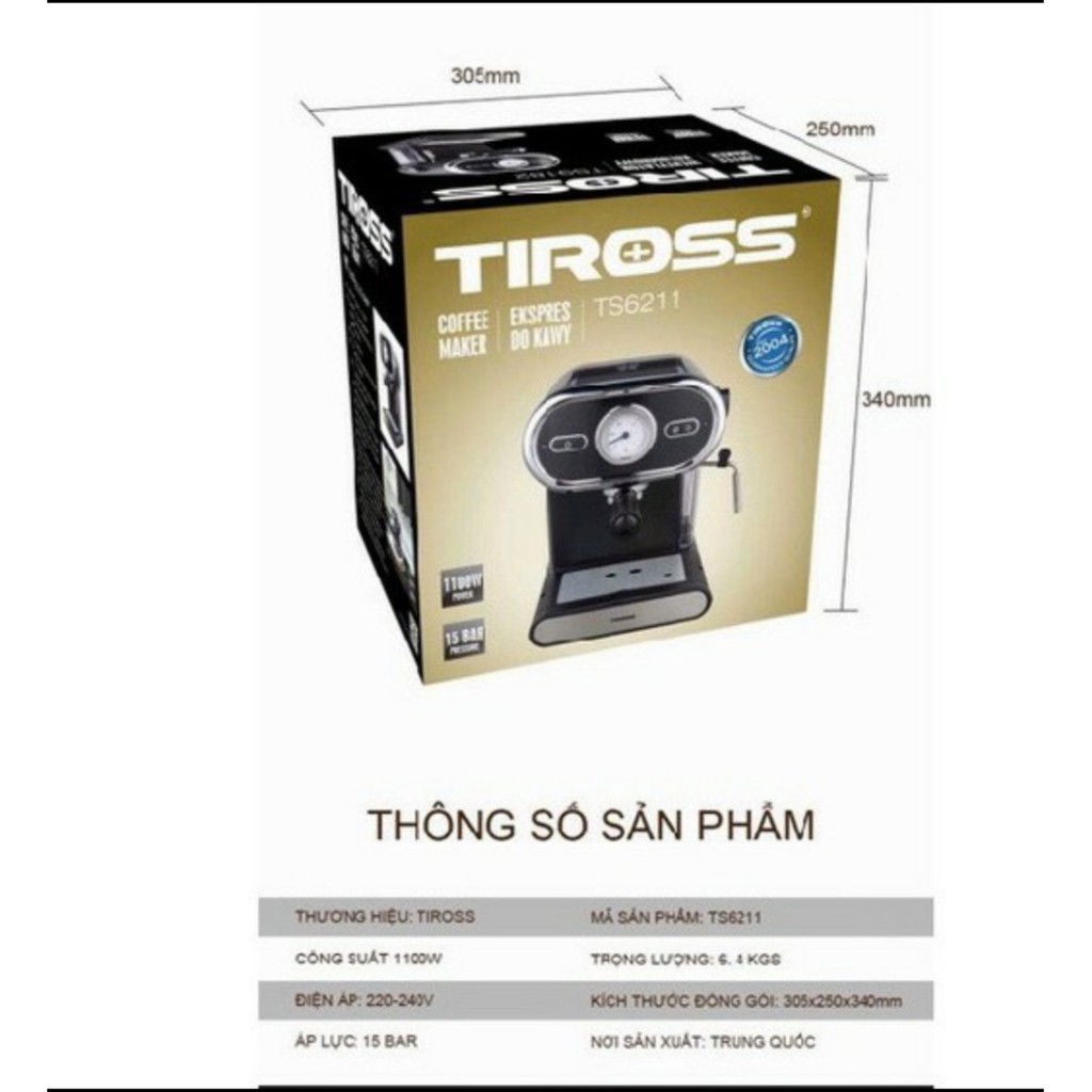 Máy Pha Cà Phê Espresso Tiross TS6211 - Hàng Chính Hãng