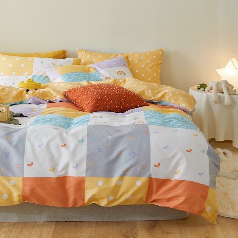 Set Cotton Living 100% cotton Hàn Quốc Hàng Nhập Khẩu Cao Cấp 4 Món Mẫu Trái Tim Nhí