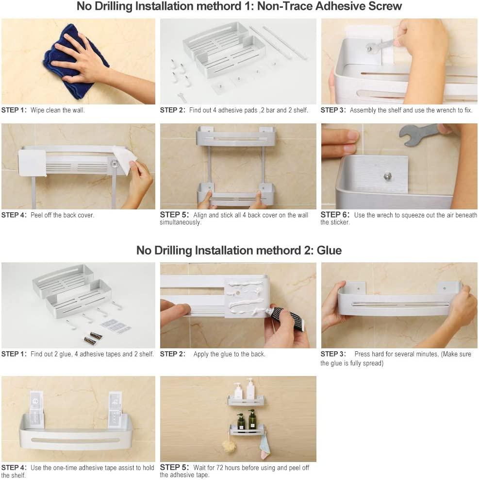 Không cần khoan kệ tắm Phòng tắm bằng nhôm chống gỉ 2 kệ