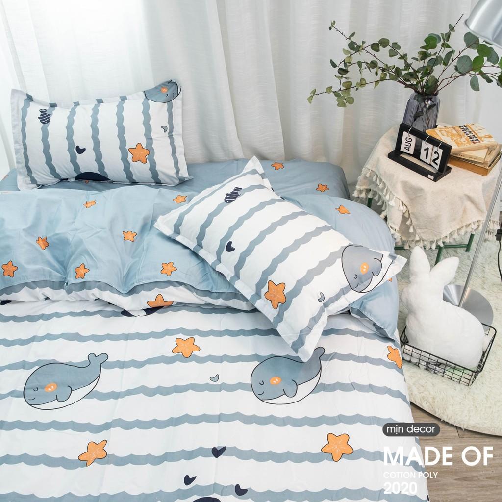 Bộ Chăn Ga Gối Cotton 3D Drap Giường Cá Voi - Ga Trải Giường Thiết Kế Mịn Decor