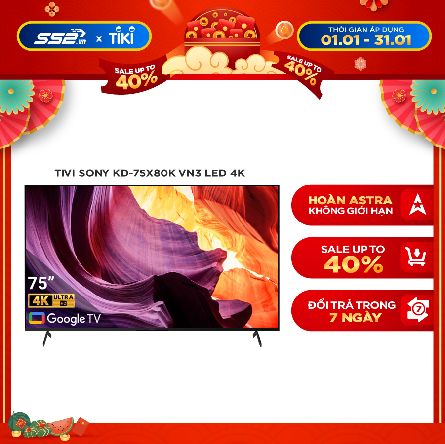 Android Tivi Sony 4K 75 inch KD-75X80K - Model 2022