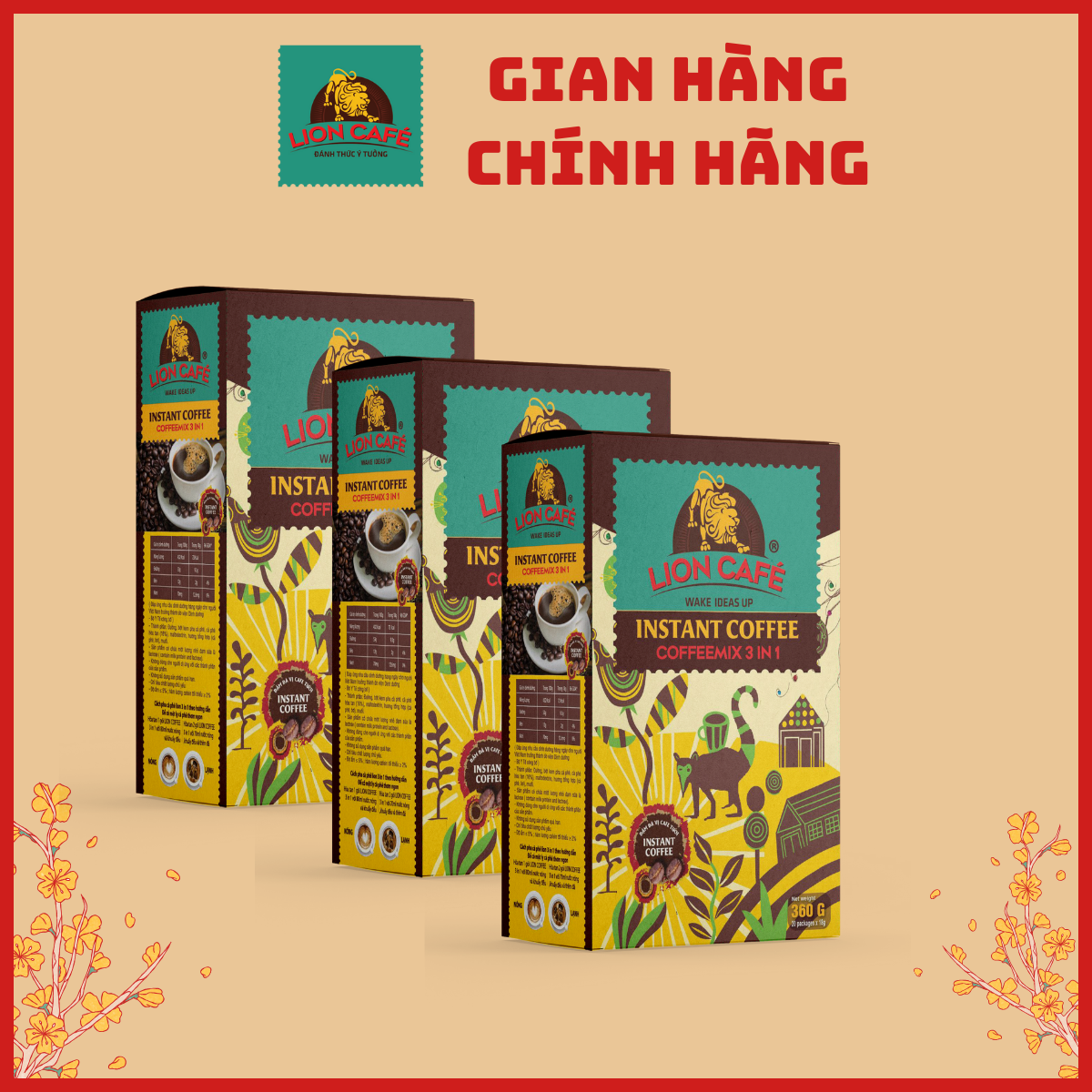 Combo 3 Hộp Cà Phê Sữa Hòa Tan 3in1 - LION Cafe - Thơm Ngon Đậm Vị ( 1 Hộp 20 que *18gram)