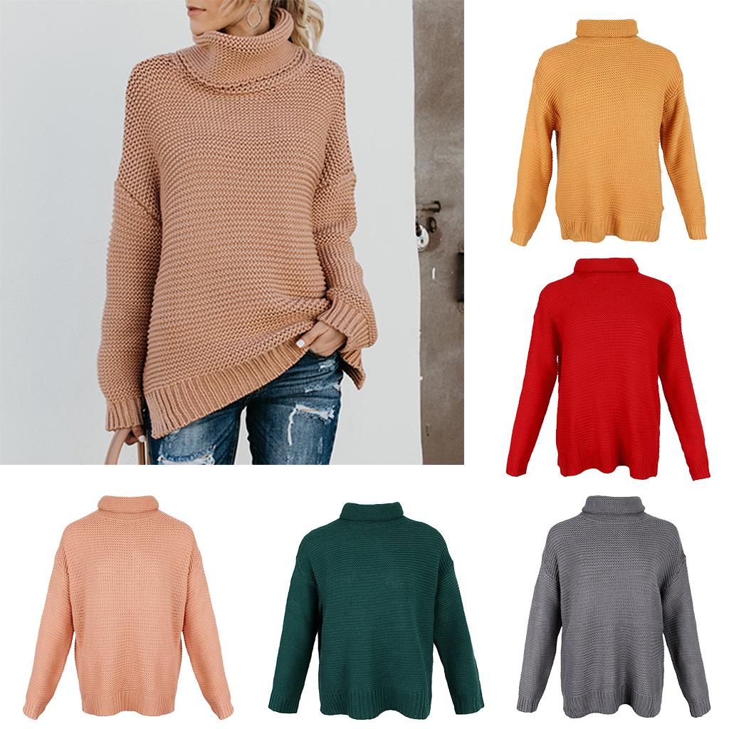 Women's Casual High Turtleneck Chunky Knit Sweater Oversized Pullover