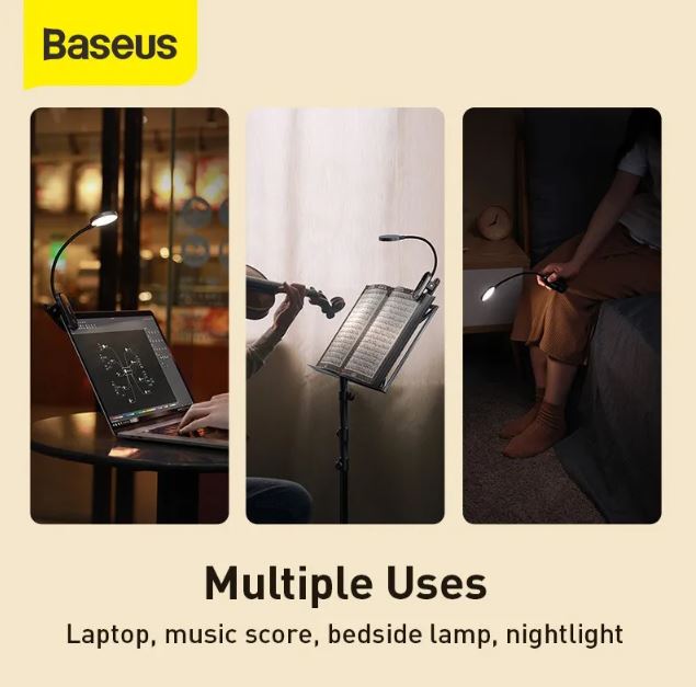 Đèn đọc sách mini, pin sạc tiện dụng Baseus Comfort Reading Mini Clip Lamp ( Dịu mắt, chân kẹp, 3 mức sáng, 350mAh, 24h sử dụng)hàng nhập khẩu