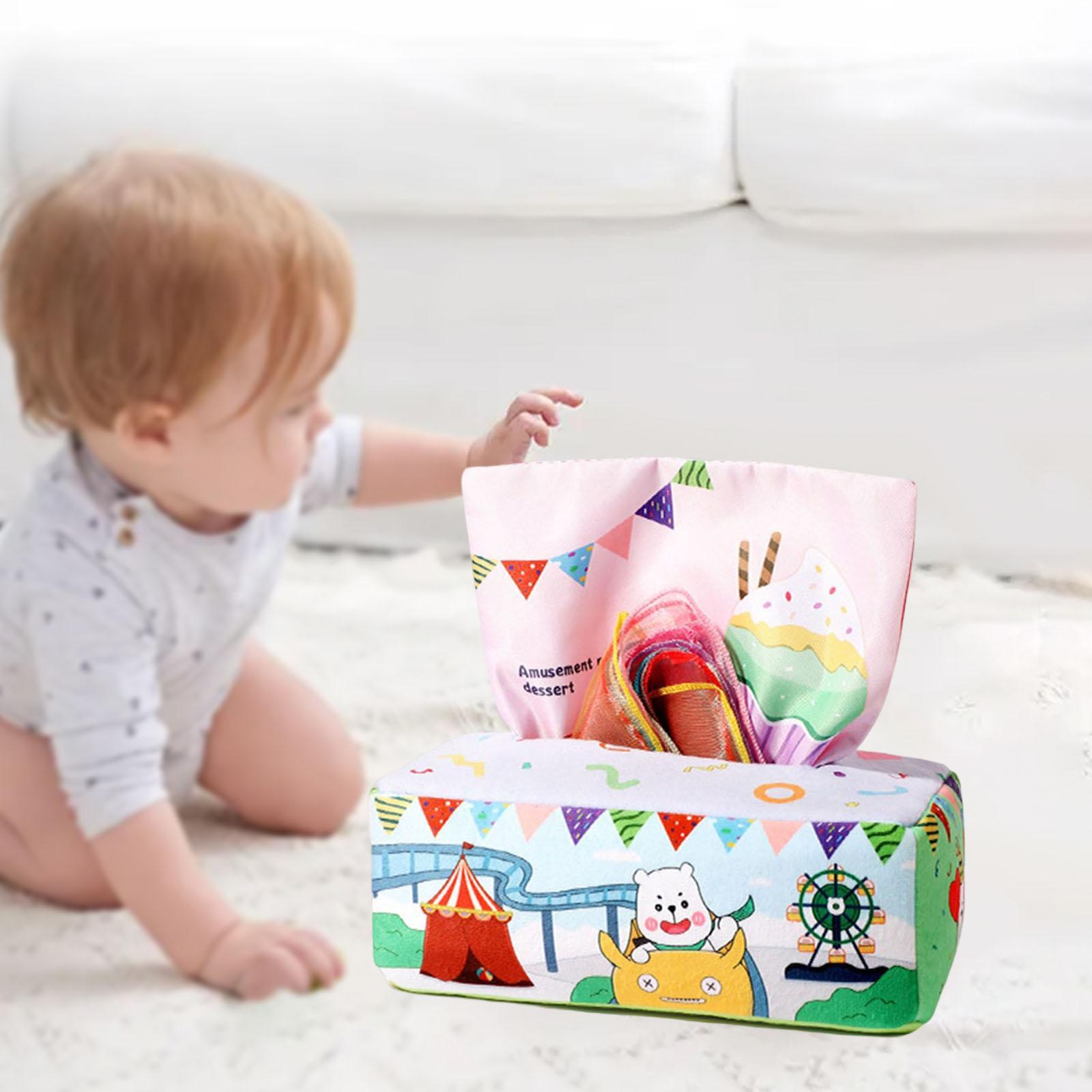2x Plush Baby Tissue Box Gauze Scarf Sensory Toy for Newborns 6-12 Months