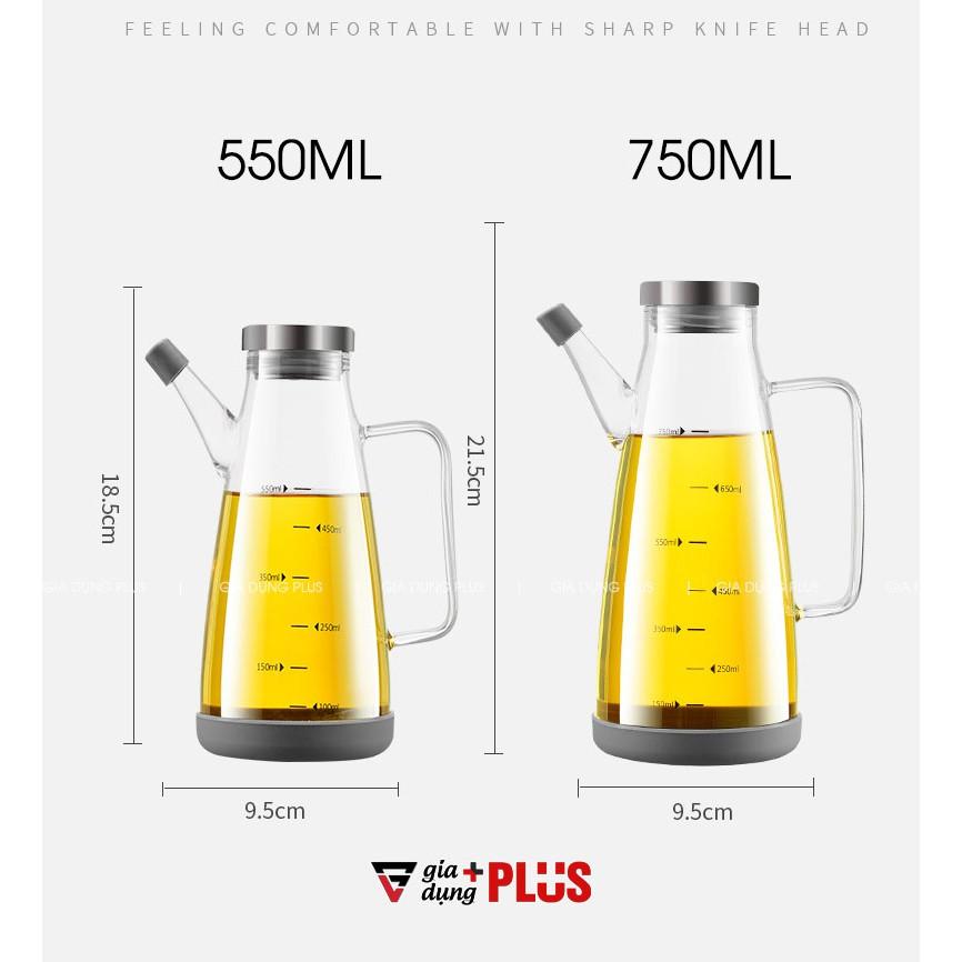 Bình dầu ăn, nước mắm lớn 750ml - thuỷ tinh borosilicate, có tay cầm & đế cao su cao cấp chống vỡ