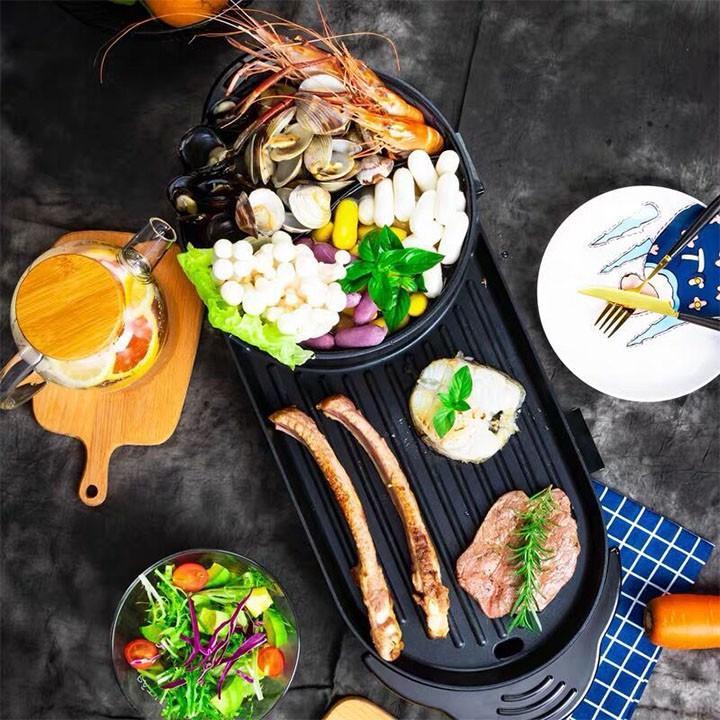 Bếp Nướng Lẩu 2 Ngăn Đa Năng Tiện Lợi - Nồi Lẩu Nướng Điện 2 Trong 1 Tiết Kiệm Điện Năng - Giao Hàng Toàn Quốc
