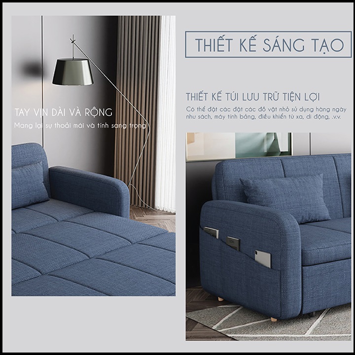 Giường Sofa Gấp Gọn Thành Ghế Sofa KT 1m40 x 1m90. Giường Sofa Thông Minh Có Ngăn Chứa Đồ. Toàn Bộ Khung Thép Chịu Lực Sơn Tĩnh Điện Với 8 Điểm Trợ Lự