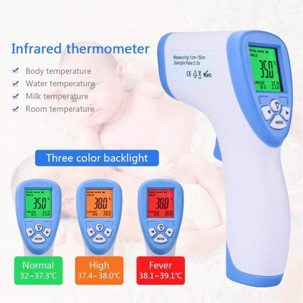 Nhiệt Kế Hồng Ngoại Đo Trán,Đo Tai ,Đo Sữa Cao Cấp Có Đèn và Cảnh Báo Sốt, Tặng Kèm Sẵn 2 Pin