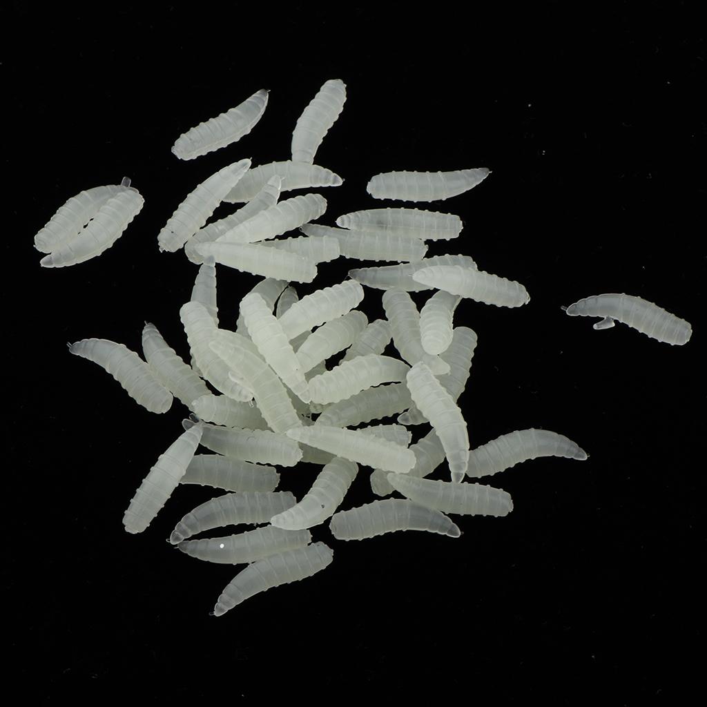 100 Pieces 16mm Glow Maggot Fishing Lures Soft Silicone Worm Cream Bait