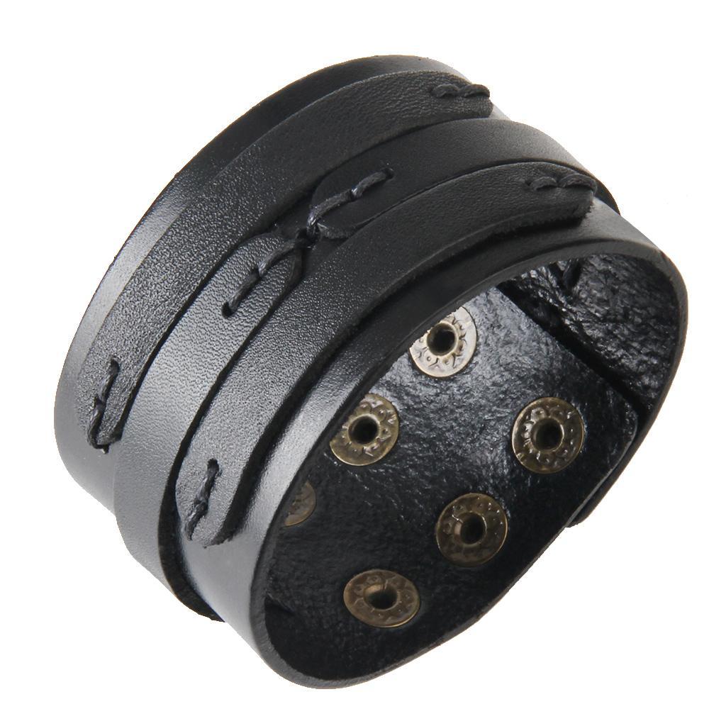 Punk Rock Black Wide Leather Bangle Cuff Bracelet Women