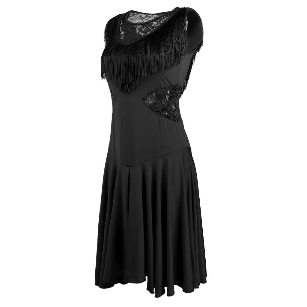 Latin Prom Dress Pleated High Waist Sleeveless Round Neck With Tassels Dancewear For Women