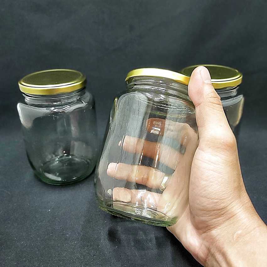 Hũ Gia Vị Thủy Tinh 500ML nắp thiếc vàng vặn – Lọ thuỷ tinh 500ml đựng muối, đường, bột ngọt, hạt tiêu, bột nêm, mật ong, mứt, yến chưng, dầu dừa