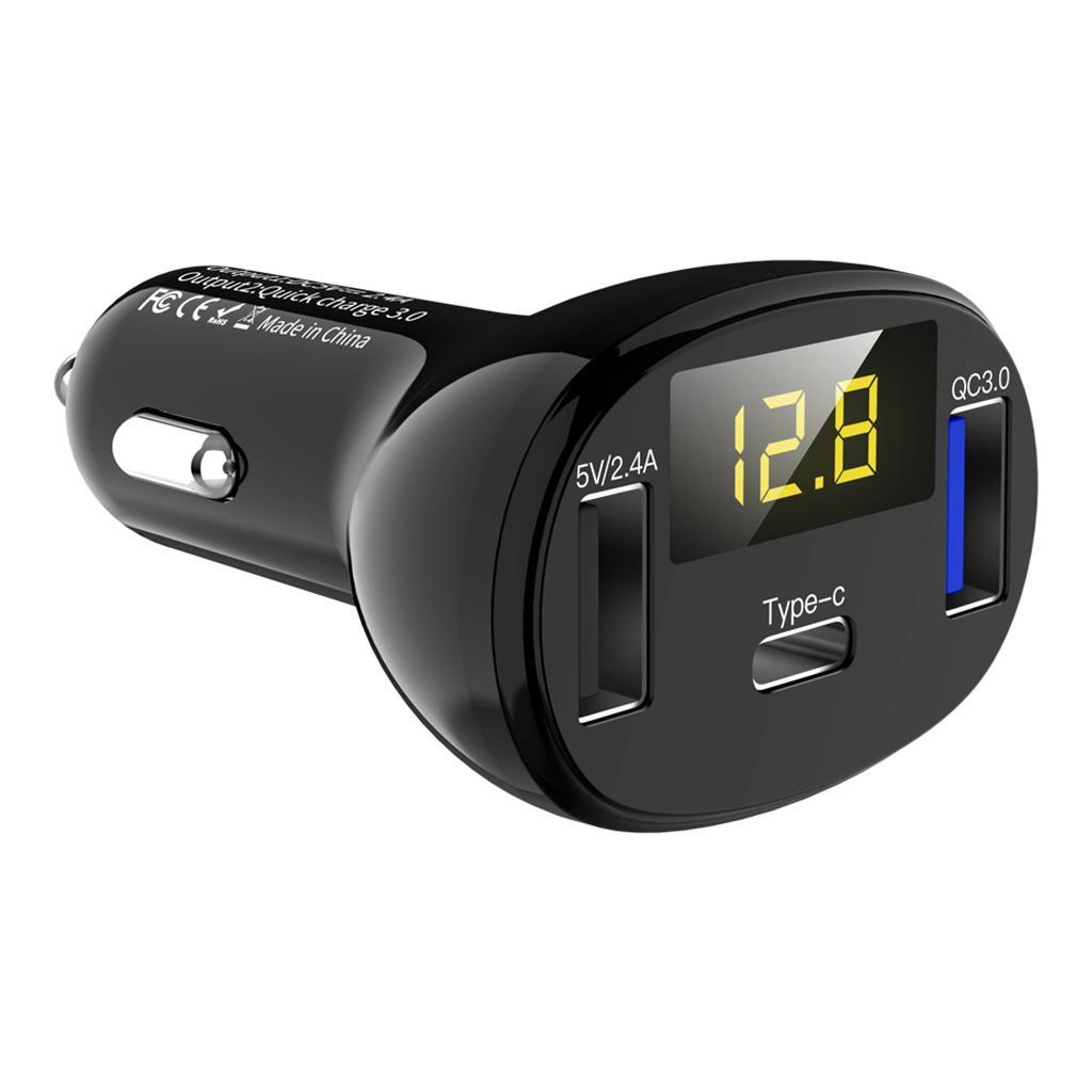 12-24V Dual USB &amp; Type C Car Charger with Intelligent Chip Support PD QC3.0