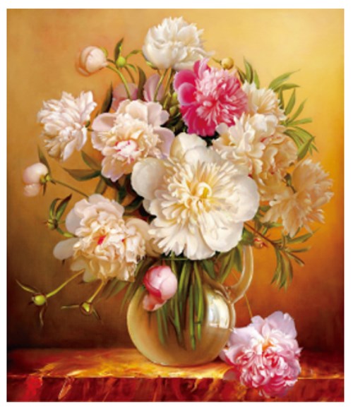Tranh đính đá bình hoa mẫu đơn VS075 60 x 50 cm chưa đính