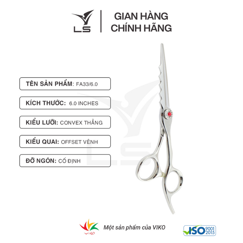 Kéo cắt tóc LS lưỡi thẳng quai offset vênh đỡ ngón cố định FA33/6.0