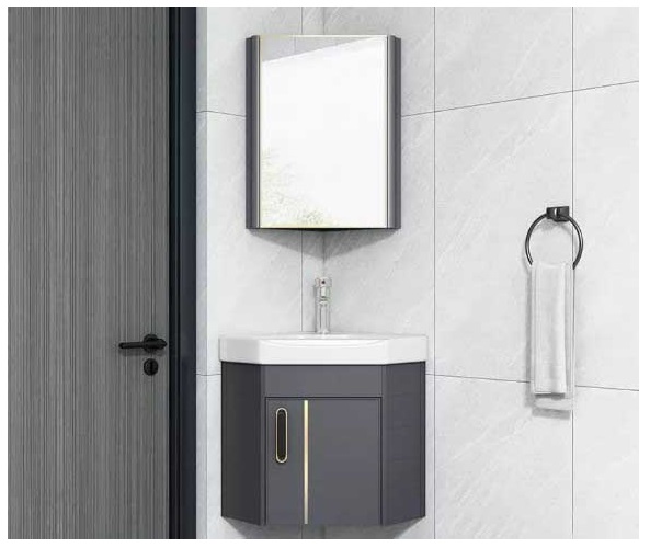 Bộ tủ chậu lavabo phòng tắm bằng nhôm màu xám hoặc trắng treo ở góc tường sử dụng tối ưu không gian